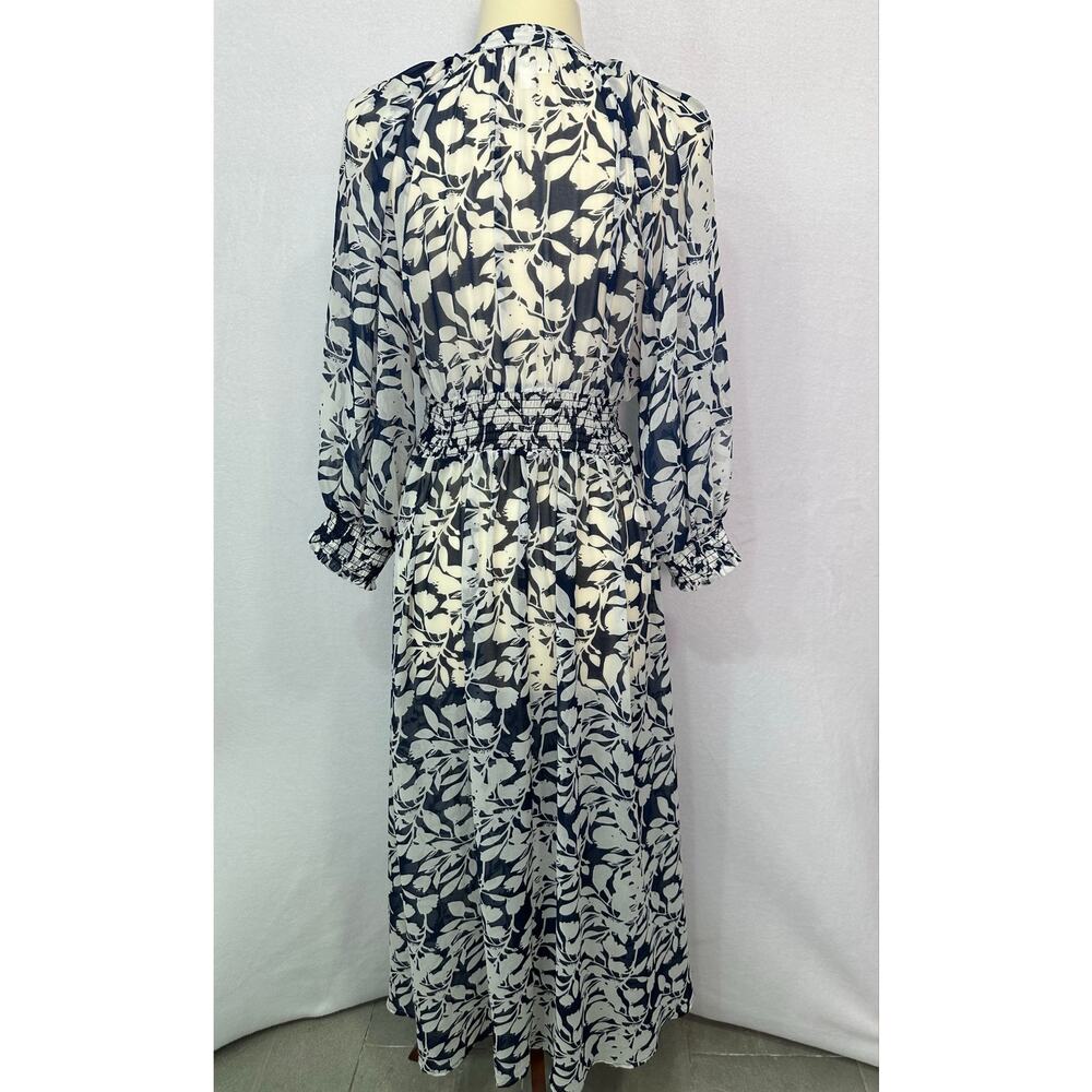 Hudson North Blue White Floral Sheer Smocked Waist Maxi Dress Size Large - Picture 5 of 10